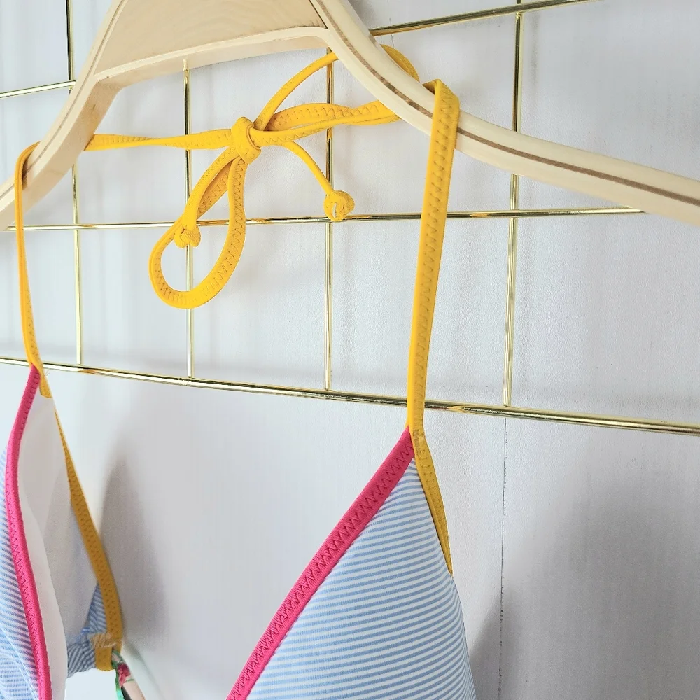 Banana Moon Blue Striped Floral Triangle Bikini Top